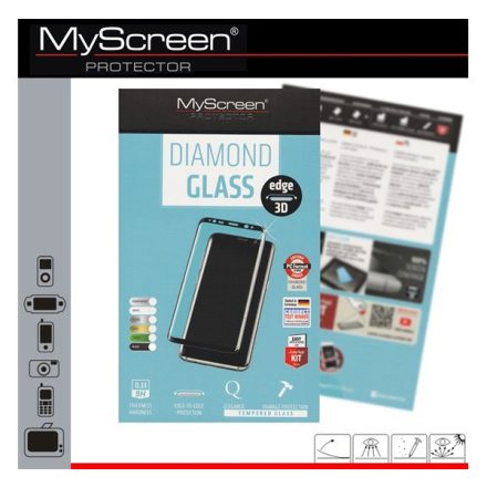 MYSCREEN DIAMOND GLASS EDGE képernyővédő üveg (3D full cover, íves, karcálló, 0.33 mm, 9H) FEKETE [Apple iPhone 8 Plus 5.5]