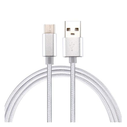 Adatkábel és töltő (USB - Type-C, 100cm, szőtt / cipőfűző minta) EZÜST