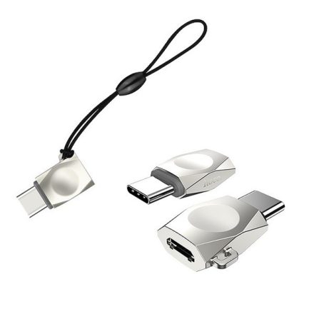 HOCO UA8 adapter microUSB - Type-C, (adatátvitelhez, kulcstartóra helyezhető, OTG) EZÜST (UA8)