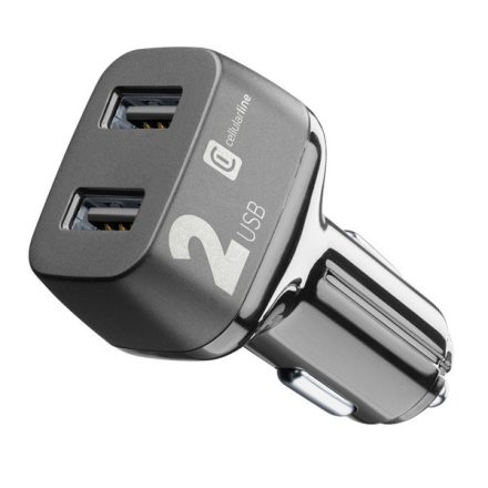 CELLULARLINE autós töltő 2 USB aljzat (9V / 2000 mA, 2 x 12W, gyorstöltés támogatás) FEKETE (CBRUSB224WK)