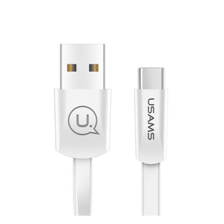 USAMS U2 adatkábel és töltő (USB - Type-C, gyorstöltés támogatás, 120cm, lapos kábel) FEHÉR (SJ200_W)