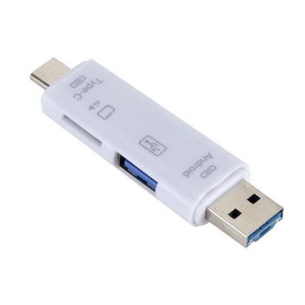 Adapter 5in1 (USB/microUSB/Type-C, OTG, microSD / pendrive olvasó) FEHÉR