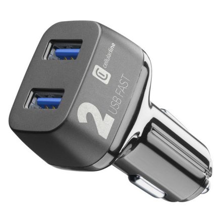 CELLULARLINE autós töltő 2 USB aljzat (9V / 2000 mA, 36W, adaptív gyorstöltés támogatás) FEKETE (CBRUSB2QC36WK)