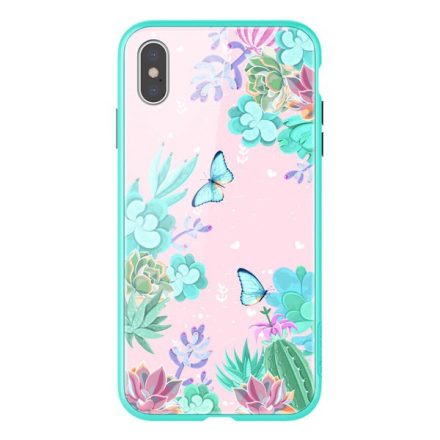 NILLKIN FLORAL telefonvédő szilikon keret (BUMPER, közepesen ütésálló, edzett üveg hátlap, pillangó, virág minta) SZÍNES [Apple iPhone XS ...