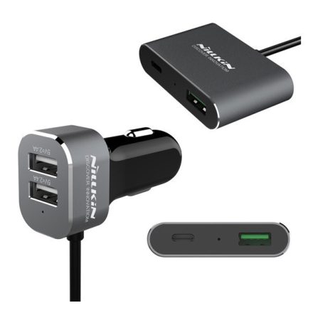 NILLKIN autós töltő 3 USB aljzat / Type-C aljzat (5V/2400mA, PD gyorstöltés támogatás) FEKETE