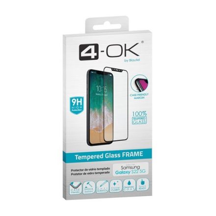 4-OK képernyővédő üveg (3D, íves, karcálló, tokbarát, ujjlenyomat olvasó, 9H) FEKETE [Samsung Galaxy S22 5G (SM-S901)]