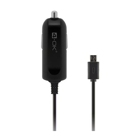 4-OK autós töltő (5V / 1000mA + beépített microUSB kábel) FEKETE (BLMU18)