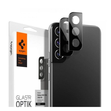 SPIGEN OPTIK kameravédő üveg 2db (lekerekített szél, karcálló, 9H) FEKETE [Samsung Galaxy S22 Plus 5G (SM-S906)]