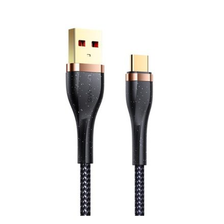 USAMS U64 adatkábel és töltő (USB - Type-C, gyorstöltés támogatás, 120cm, törésgátló, cipőfűző minta) FEKETE (SJ488_B)