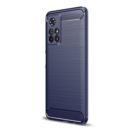 Szilikon telefonvédő (közepesen ütésálló, légpárnás sarok, szálcsiszolt, karbon minta) SÖTÉTKÉK [Xiaomi Poco M4 Pro 5G]