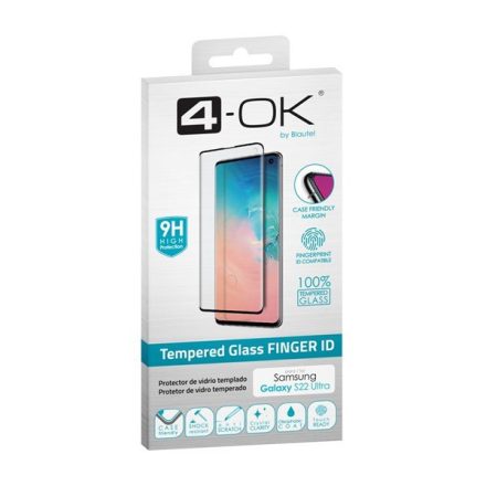 4-OK képernyővédő üveg (3D, íves, karcálló, tokbarát, ujjlenyomat olvasó, 9H) FEKETE [Samsung Galaxy S22 Ultra 5G (SM-S908)]