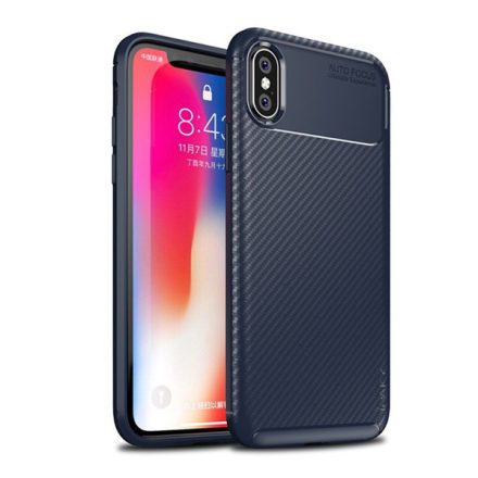 IPAKY szilikon telefonvédő (karbon minta) SÖTÉTKÉK [Apple iPhone XS 5.8]