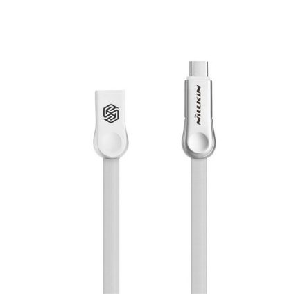 NILLKIN PLUS III adatkábel és töltő (USB - microUSB - Type-C, gyorstöltés támogatás,  100cm, lapos kábel) FEHÉR