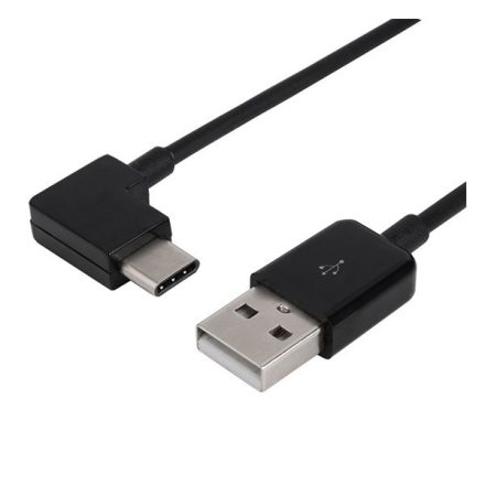 Adatkábel és töltő (USB - Type-C, 100cm, 90 fokos / derékszög) FEKETE