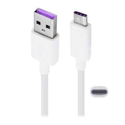 HUAWEI AP71 adatkábel és töltő (USB - Type-C, 5A, gyorstöltés támogatás, 100cm) FEHÉR (AP71 / HL1289_B)