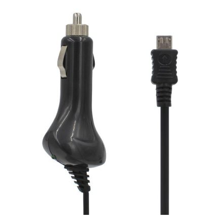 Autós töltő (5V / 2100mA + beépített microUSB kábel) FEKETE (TFKCC-062)