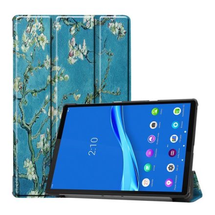 Tok álló, bőr hatású (FLIP, oldalra nyíló, TRIFOLD asztali tartó funkció, virág minta) KÉK [Lenovo Tab M10 FHD Plus (TB-X606X)]