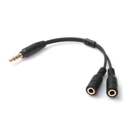 Audió adapter (3.5mm jack dugó - jack aljzat, mikrofon aljzat, 10cm) FEKETE