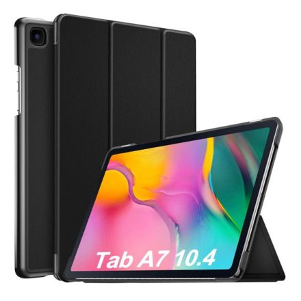 Tok álló, bőr hatású (aktív FLIP, oldalra nyíló, TRIFOLD asztali tartó funkció) FEKETE [Samsung Galaxy Tab A7 10.4 (2020) LTE SM-T505]