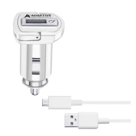 CELLULARLINE autós töltő USB aljzat (5V / 2400 mA, 15W, adaptív gyorstöltés támogatás + microUSB kábel) FEHÉR (CBRSMKIT15WMUSBW)