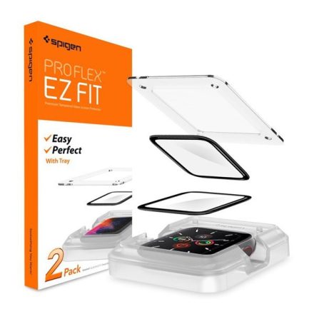 SPIGEN EZ FIT kijelzővédő üveg 2db (2.5D lekerekített szél, 0.2mm, 9H, NEM íves) FEKETE [Apple Watch Series SE 44mm]