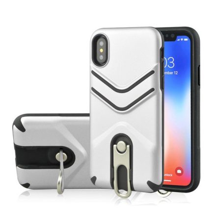 Defender műanyag telefonvédő (közepesen ütésálló, gumírozott, fém kitámasztó) EZÜST [Apple iPhone XR 6.1]