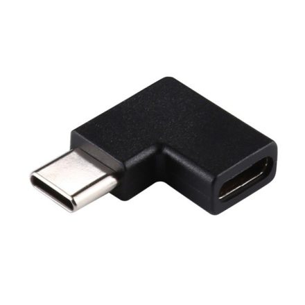 Adapter (Type-C - Type-C, töltéshez, adatátvitelhez, 90 fokos / derékszög) FEKETE