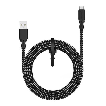 JOYROOM adatkábel és töltő (USB - Type-C, gyorstöltés támogatás, cipőfűző minta, 200cm) FEKETE (T-507_B)