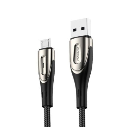 JOYROOM SHARP adatkábel és töltő (USB - microUSB, gyorstöltés támogatás, 200cm, nylon, törésgátló, cipőfűző) FEKETE ...