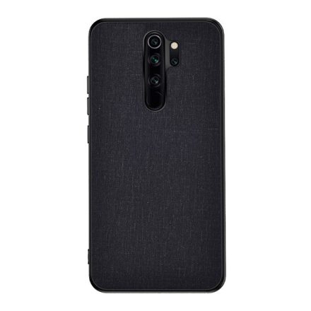 Műanyag telefonvédő (közepesen ütésálló, szilikon keret, textil hátlap) FEKETE [Xiaomi Redmi 9]