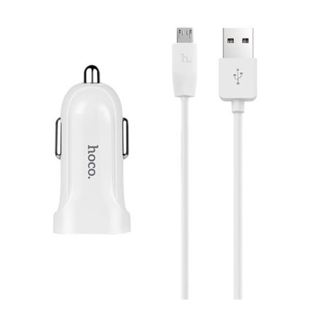 HOCO Z2 autós töltő USB aljzat (5V / 1500mA + microUSB kábel) FEHÉR (Z2_MICRO CABLE_W)