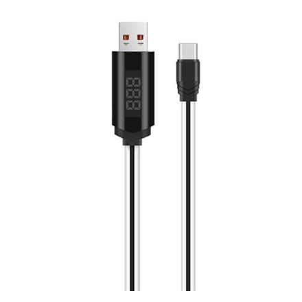 HOCO U29 adatátvitel kábel és töltő (USB - Type-C, gyorstöltés támogatás, 100cm, törésgátló, LED kijelző) FEHÉR (U29_TYPE-C_W)