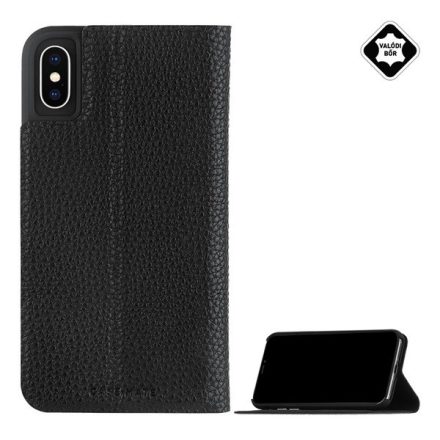 CASE-MATE BARELY THERE FOLIO tok álló, valódi bőr (FLIP, oldalra nyíló, bankkártya tartó, asztali tartó funkció) FEKETE [Apple iPhone XS ...