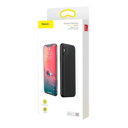 BASEUS képernyővédő üveg (első és hátsó, 3D full screen, íves részre, ultravékony, karcálló, 0.3mm, 9H) ÁTLÁTSZÓ [Apple iPhone XS ...