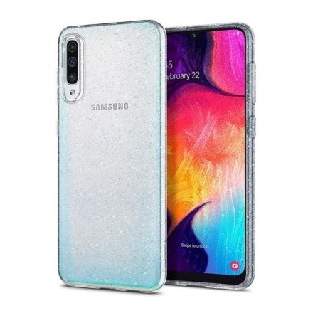 SPIGEN LIQUID CRYSTAL GLITTER szilikon telefonvédő (közepesen ütésálló, légpárnás sarok, csillámporos) ÁTLÁTSZÓ [Samsung Galaxy A50s ...