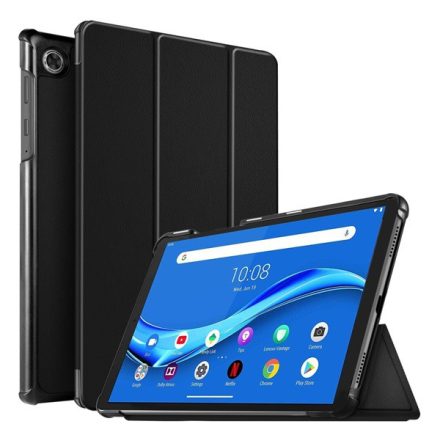 Tok álló, bőr hatású (aktív FLIP, oldalra nyíló, TRIFOLD asztali tartó funkció) FEKETE [Lenovo Tab M10 FHD Plus (TB-X606X)]