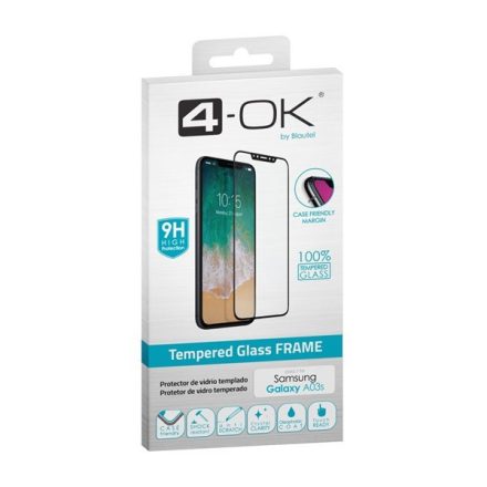 4-OK képernyővédő üveg (3D, íves, karcálló, tokbarát, ujjlenyomat olvasó, 9H) FEKETE [Samsung Galaxy A03s (SM-A037F)]