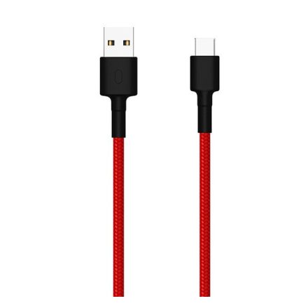 XIAOMI Mi Braided adatkábel és töltő (USB - Type-C, gyorstöltés támogatás, 100cm, szőtt / cipőfűző minta) PIROS (SJX10ZM / SJV4110GL)