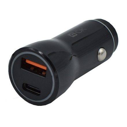 4-OK autós töltő USB aljzat / Type-C aljzat (4.5V / 5000mA, 20W, PD gyorstöltés támogatás) FEKETE (CMPD2U)