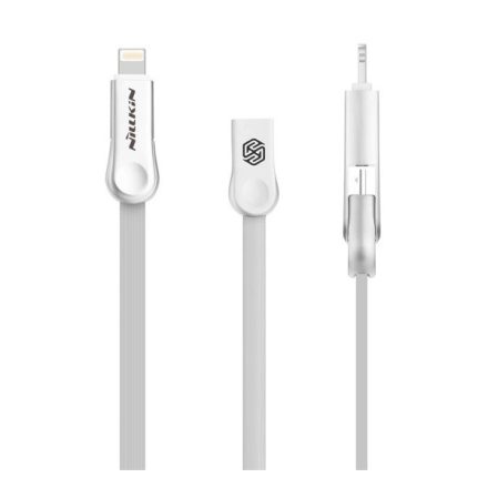 NILLKIN PLUS III adatkábel és töltő (USB - microUSB, lightning 8pin, 100cm, lapos kábel) FEHÉR