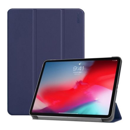 ENKAY tok álló, bőr (aktív FLIP, oldalra nyíló, TRIFOLD asztali tartó funkció, Apple Pen töltés támogatás) SÖTÉTKÉK [Apple IPAD Pro 11 ...