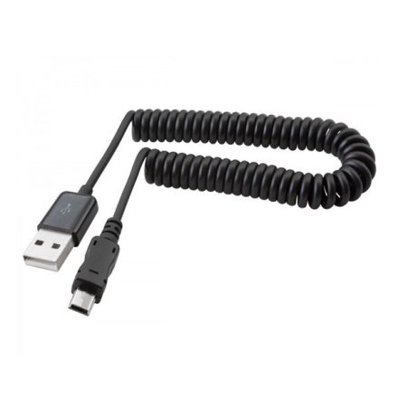 Adatkábel és töltő (USB - miniUSB adapter, spirálkábel 38-100cm) FEKETE