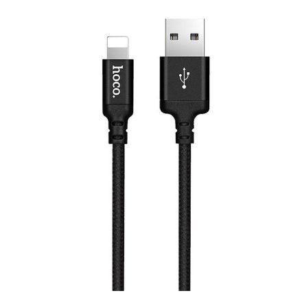 HOCO X14 adatátviteli kábel és töltő (USB - lightning 8pin, gyorstöltés támogatás, 200cm, cipőfűző minta) FEKETE (X14_LIGHT_2M_B)