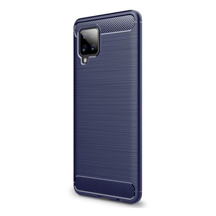 Szilikon telefonvédő (közepesen ütésálló, légpárnás sarok, szálcsiszolt, karbon minta) SÖTÉTKÉK [Samsung Galaxy A42 5G (SM-A425F)]