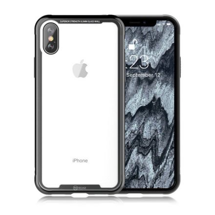 ROAR Glass Airframe telefonvédő szilikon keret (BUMPER, közepesen ütésálló, edzett üveg hátlap) FEKETE [Apple iPhone XS Max 6.5]