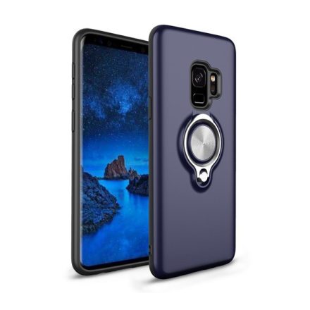 Műanyag telefonvédő (szilikon belső, közepesen ütésálló, telefontartó gyűrű, 360°-ban forgatható) KÉK [Samsung Galaxy S9 (SM-G960)]