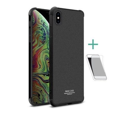 IMAK szilikon telefonvédő (közepesen ütésálló, légpárnás sarok, matt + képernyővédő fólia) FEKETE [Apple iPhone XS Max 6.5]