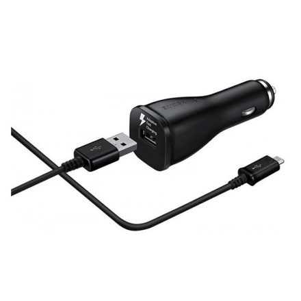 SAMSUNG autós töltő USB aljzat (5V/2000mA, gyorstöltés támogatás + ECB-DU4EBE microUSB kábel) FEKETE (EP-LN915UBEG)