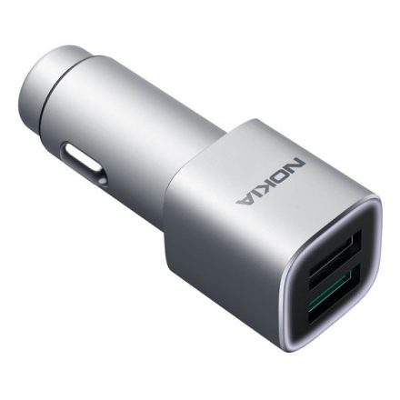 NOKIA autós töltő 2 USB aljzat (5V / 2400mA, gyorstöltés támogatás) EZÜST (DC-801_S)