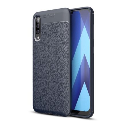 Szilikon telefonvédő (közepesen ütésálló, bőr hatású, varrás minta) SÖTÉTKÉK [Samsung Galaxy A50s (SM-A507F)]